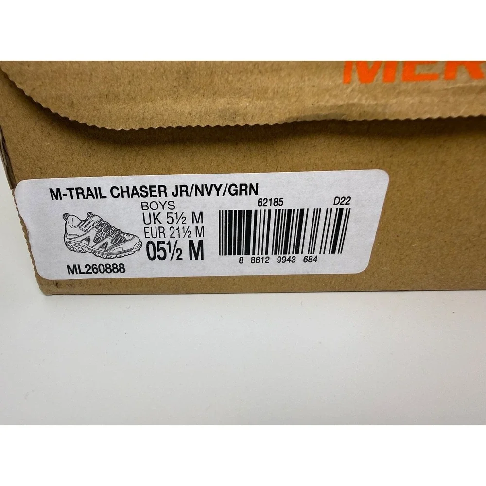 Merrell M-Trail Chaser JR Boys Trail Hiking Shoes Navy Gray Green Size 5.5 M NIB